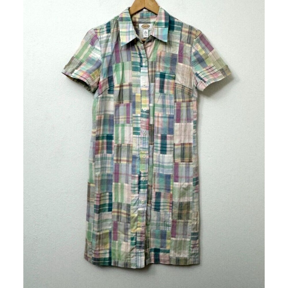 Talbots Dress Size 4 Petites Cotton Patchwork Short Sleeve Midi Button Down